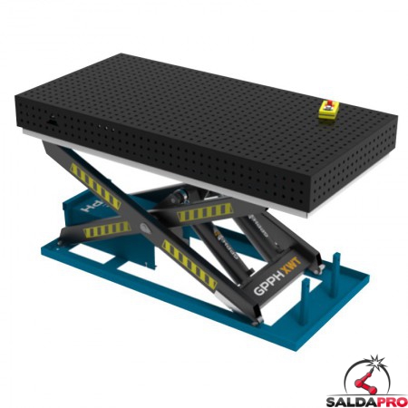 Banco per saldatura SteelEco idraulico GPPH 2x1mt spessore 8mm, fori 16mm in griglia 50x50mm