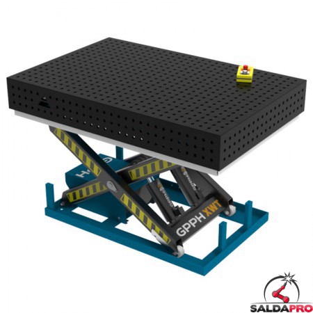Banco per saldatura SteelEco idraulico GPPH 1,5x1mt spessore 8mm, fori 16mm in griglia 50x50mm