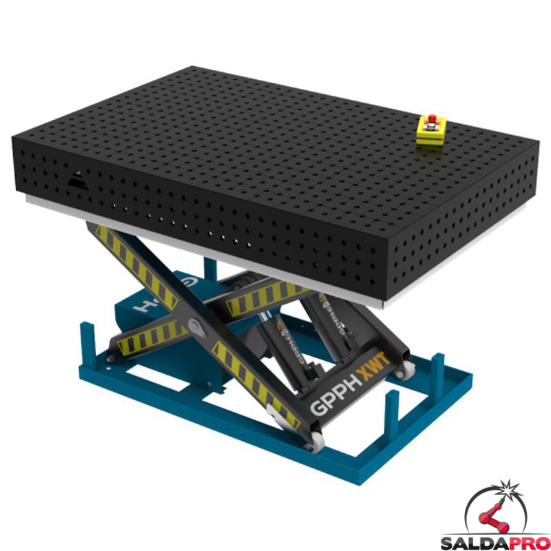 Banco per saldatura SteelEco idraulico GPPH 1,5x1mt spessore 8mm, fori 16mm in griglia 50x50mm