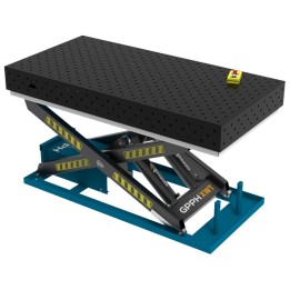 Banco per saldatura SteelEco idraulico GPPH 2x1mt spessore 8mm, fori 16mm in griglia diagonale