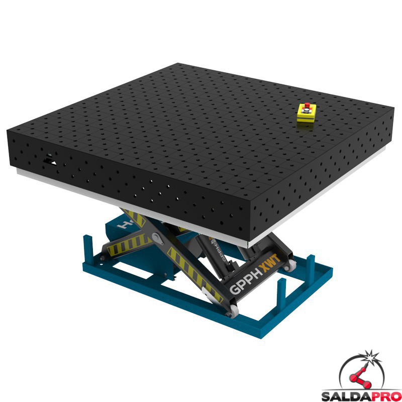 Banco per saldatura SteelEco idraulico GPPH 1,5x1,48mt spessore 8mm, fori 16mm in griglia diagonale Banco per saldatura SteelEco idraulico GPPH 1,5x1,48mt spessore 8mm, fori 16mm in griglia diagonale