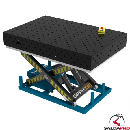 Banco per saldatura SteelEco idraulico GPPH 1,5x1mt spessore 8mm, fori 16mm in griglia diagonale