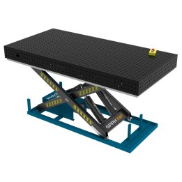 Banco per saldatura SteelPlus idraulico GPPH 2,4x1,2mt spessore 12mm, fori 16mm in griglia 50x50mm