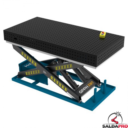 Banco per saldatura SteelPlus idraulico GPPH 2x1mt spessore 12mm, fori 16mm in griglia 50x50mm