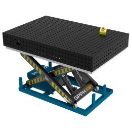 Banco per saldatura SteelPlus idraulico GPPH 1,5x1mt spessore 12mm, fori 16mm in griglia 50x50mm