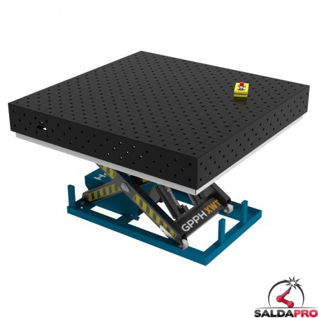 Banco per saldatura SteelPlus idraulico GPPH 1,5x1,48mt spessore 12mm, fori 16mm in griglia diagonale