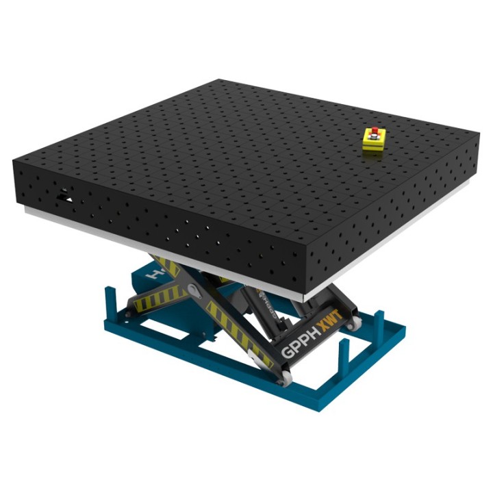 Banco per saldatura SteelPlus idraulico GPPH 1,5x1,48mt spessore 12mm, fori 16mm in griglia diagonale