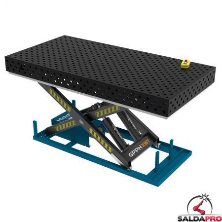 Banco per saldatura SteelMax idraulico GPPH 2,4x1,2mt spessore 15mm, fori 28mm in griglia diagonale