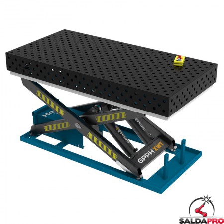 Banco per saldatura SteelMax idraulico GPPH 2x1mt spessore 15mm, fori 28mm in griglia diagonale