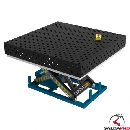 Banco per saldatura SteelMax idraulico GPPH 1,5x1,48mt spessore 15mm, fori 28mm in griglia diagonale