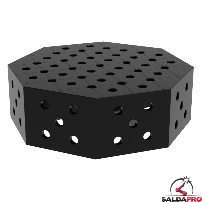 Tavolo saldatura ottagonale GPPH SteelPlus OCT 0,6x0,6mt spessore 12mm, fori 16mm su griglia 50x50mm