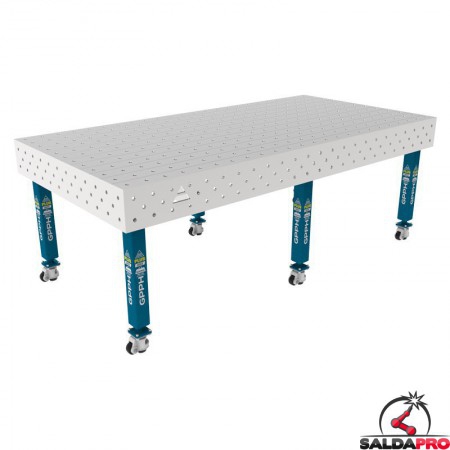 Tavolo per saldatura con ruote SteelPlus INOX GPPH 3x1,48mt spessore 12mm, fori 16mm