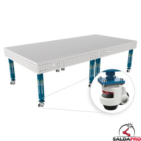 Tavolo per saldatura con ruote SteelPlus INOX GPPH 3x1,48mt spessore 12mm, fori 16mm griglia 50x50mm