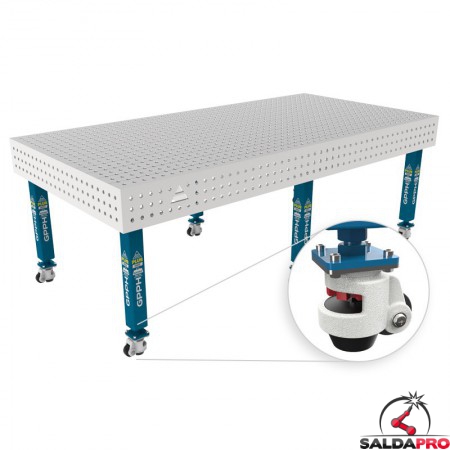 Tavolo per saldatura con ruote SteelPlus INOX GPPH 2,4x1,2mt spessore 12mm, fori 16mm griglia 50x50mm