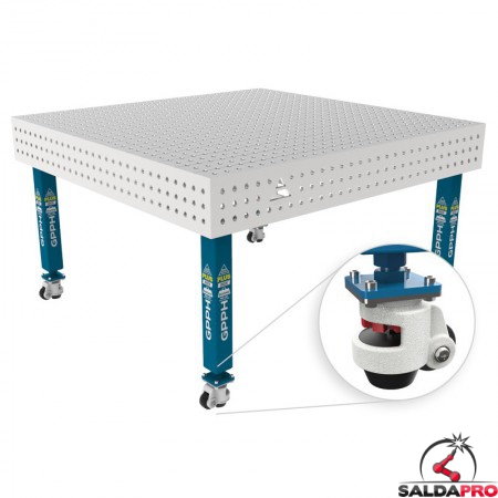 Tavolo per saldatura con ruote SteelPlus INOX GPPH 1,5x1,48mt spessore 12mm, fori 16mm griglia 50x50mm