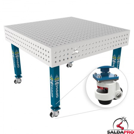 Tavolo per saldatura con ruote SteelPlus INOX GPPH 1,2x1,2mt spessore 12mm, fori 16mm griglia 50x50mm