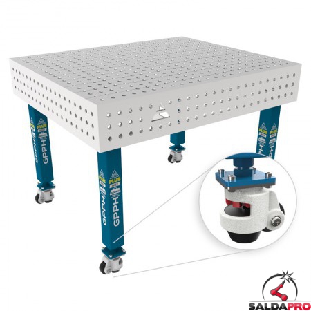 Tavolo per saldatura con ruote SteelPlus INOX GPPH 1,2x1mt spessore 12mm, fori 16mm griglia 50x50mm
