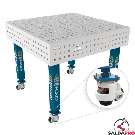 Tavolo per saldatura con ruote SteelPlus INOX GPPH 1x1mt spessore 12mm, fori 16mm griglia 50x50mm