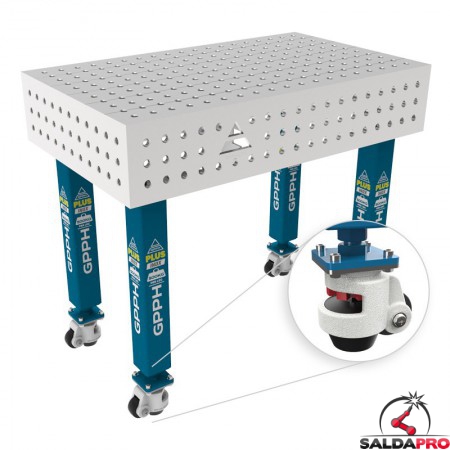 Tavolo per saldatura con ruote SteelPlus INOX GPPH 1x0,6mt spessore 12mm, fori 16mm griglia 50x50mm