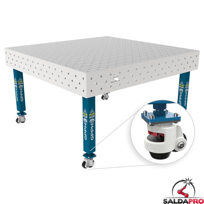 Tavolo per saldatura con ruote SteelPlus INOX GPPH 1,5x1,48mt spessore 12mm, fori 16mm griglia diagonale Tavolo per saldatura con ruote SteelPlus INOX GPPH 1,5x1,48mt spessore 12mm, fori 16mm griglia diagonale