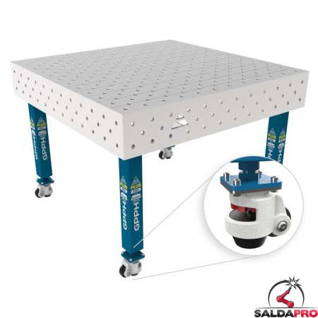 Tavolo per saldatura con ruote SteelPlus INOX GPPH 1,2x1,2mt spessore 12mm, fori 16mm griglia diagonale
