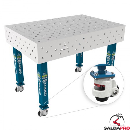 Tavolo per saldatura con ruote SteelPlus INOX GPPH 1,2x0,8mt spessore 12mm, fori 16mm griglia diagonale