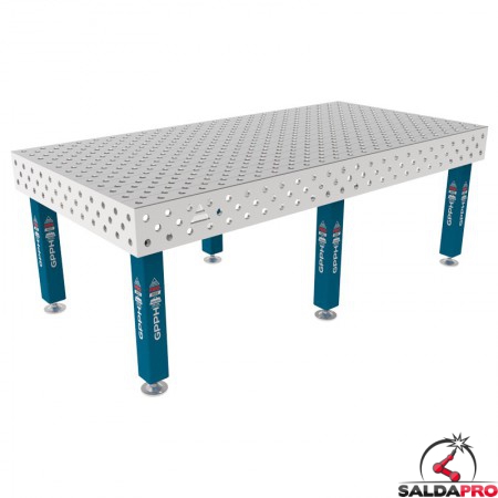Tavolo per saldatura SteelMax INOX GPPH 2,4x1,2mt spessore 15mm, fori 28mm griglia diagonale