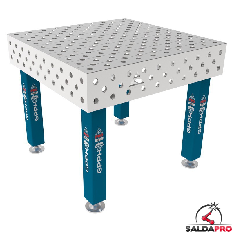 Tavolo per saldatura SteelMax INOX GPPH 1x1mt spessore 15mm, fori 28mm griglia diagonale