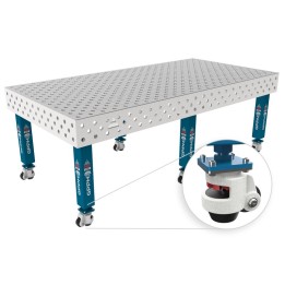 Tavolo per saldatura con ruote SteelMax INOX GPPH 2,4x1,2mt spessore 15mm, fori 28mm griglia diagonale