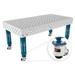 Tavolo per saldatura con ruote SteelMax INOX GPPH 2x1mt spessore 15mm, fori 28mm griglia diagonale