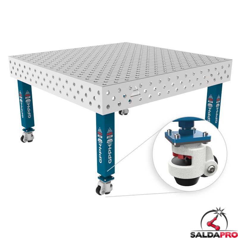 Tavolo per saldatura con ruote SteelMax INOX GPPH 1,5x1,48mt spessore 15mm, fori 28mm griglia diagonale Tavolo per saldatura con ruote SteelMax INOX GPPH 1,5x1,48mt spessore 15mm, fori 28mm griglia diagonale