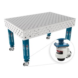 Tavolo per saldatura con ruote SteelMax INOX GPPH 1,5x1mt spessore 15mm, fori 28mm griglia diagonale