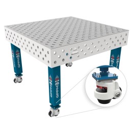 Tavolo per saldatura con ruote SteelMax INOX GPPH 1,2x1,2mt spessore 15mm, fori 28mm griglia diagonale
