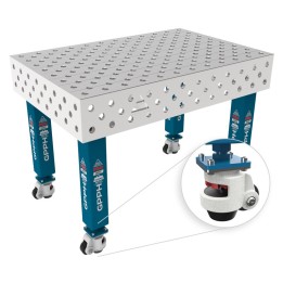 Tavolo per saldatura con ruote SteelMax INOX GPPH 1,2x0,8mt spessore 15mm, fori 28mm griglia diagonale