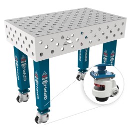 Tavolo per saldatura con ruote SteelMax INOX GPPH 1x0,6mt spessore 15mm, fori 28mm griglia diagonale