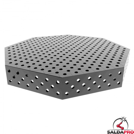 Tavolo saldatura ottagonale GPPH SteelPlus INOX OCT 1,4x1,4mt spessore 12mm, fori 16mm su griglia 50x50mm