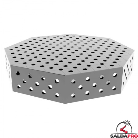 Tavolo saldatura ottagonale GPPH SteelPlus INOX OCT 1x1mt spessore 12mm, fori 16mm su griglia 50x50mm