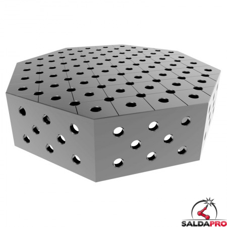 Tavolo saldatura ottagonale GPPH SteelPlus INOX OCT 0,8x0,8mt spessore 12mm, fori 16mm su griglia 50x50mm