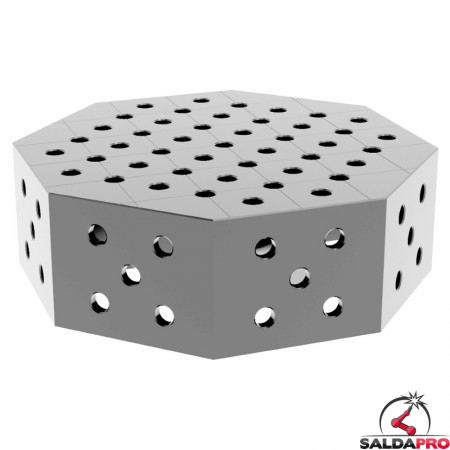 Tavolo saldatura ottagonale GPPH SteelPlus INOX OCT 0,6x0,6mt spessore 12mm, fori 16mm su griglia 50x50mm
