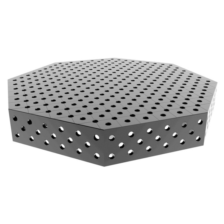 Tavolo saldatura ottagonale GPPH SteelPlus INOX OCT 1,4x1,4mt spessore 12mm, fori 16mm su griglia diagonale