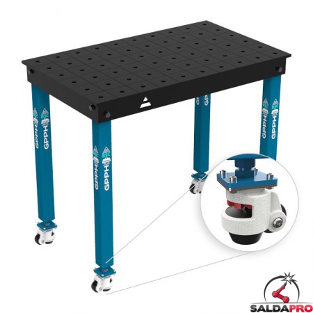 Tavolo per saldatura con ruote Basic GPPH 1x0,6mt spessore 12mm, fori 16mm griglia 100x100mm