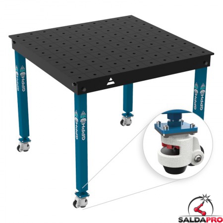 Tavolo per saldatura con ruote Basic GPPH 1x1mt spessore 12mm, fori 16mm griglia 100x100mm