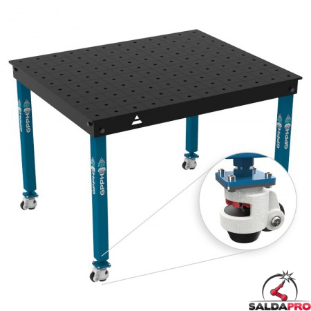 Tavolo per saldatura con ruote Basic GPPH 1,2x1mt spessore 12mm, fori 16mm griglia 100x100mm