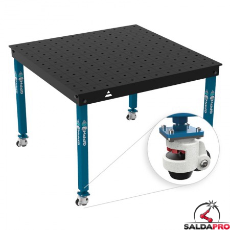 Tavolo per saldatura con ruote Basic GPPH 1,2x1,2mt spessore 12mm, fori 16mm griglia 100x100mm