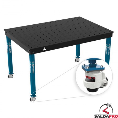Tavolo per saldatura con ruote Basic GPPH 1,5x1mt spessore 12mm, fori 16mm griglia 100x100mm