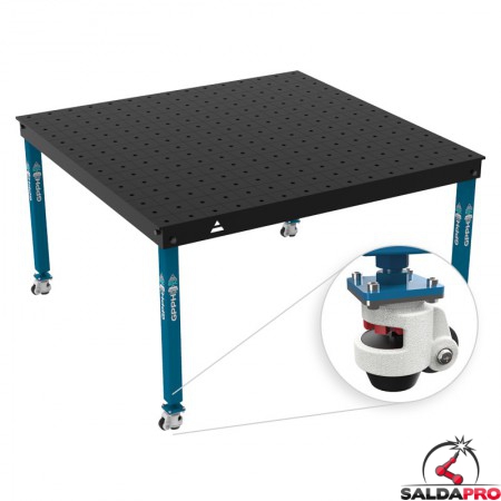 Tavolo per saldatura con ruote Basic GPPH 1,5x1,48mt spessore 12mm, fori 16mm griglia 100x100mm