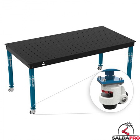 Tavolo per saldatura con ruote Basic GPPH 2x1mt spessore 12mm, fori 16mm griglia 100x100mm