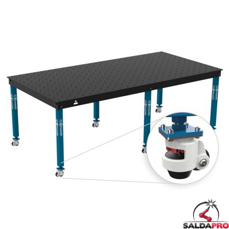 Tavolo per saldatura con ruote Basic GPPH 2,4x1,2mt spessore 12mm, fori 16mm griglia 100x100mm