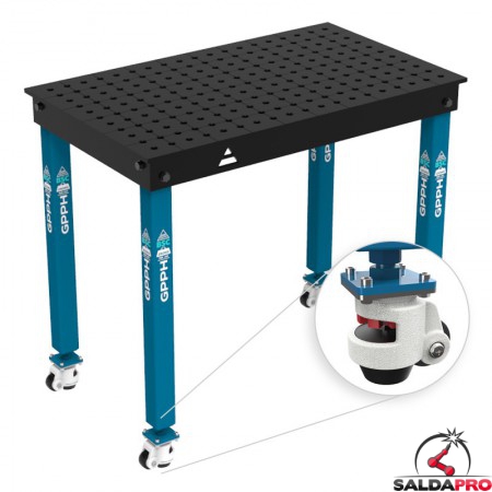 Tavolo per saldatura con ruote Basic GPPH 1x0,6mt spessore 12mm, fori 16mm griglia 50x50mm