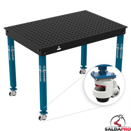 Tavolo per saldatura con ruote Basic GPPH 1,2x0,8mt spessore 12mm, fori 16mm griglia 50x50mm